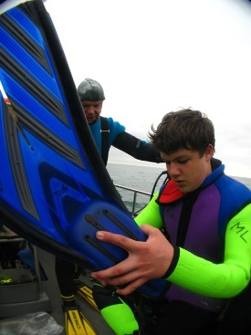 Alex with his fins